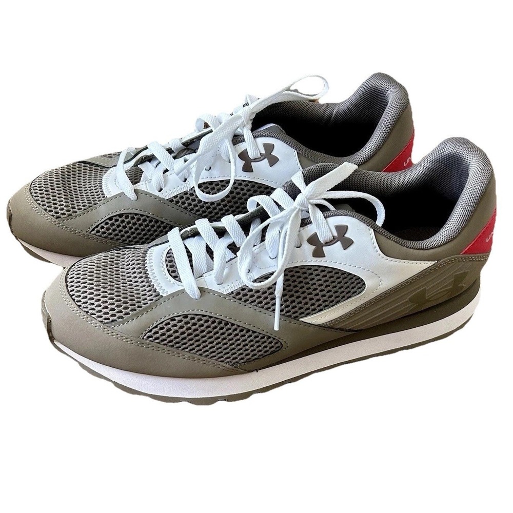 Under Armour Mens‎ Sneakers Olive Green Grey Red 3028387-200 Running Shoes 11.5